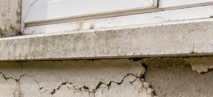 Close-up of cracked render needing repair
